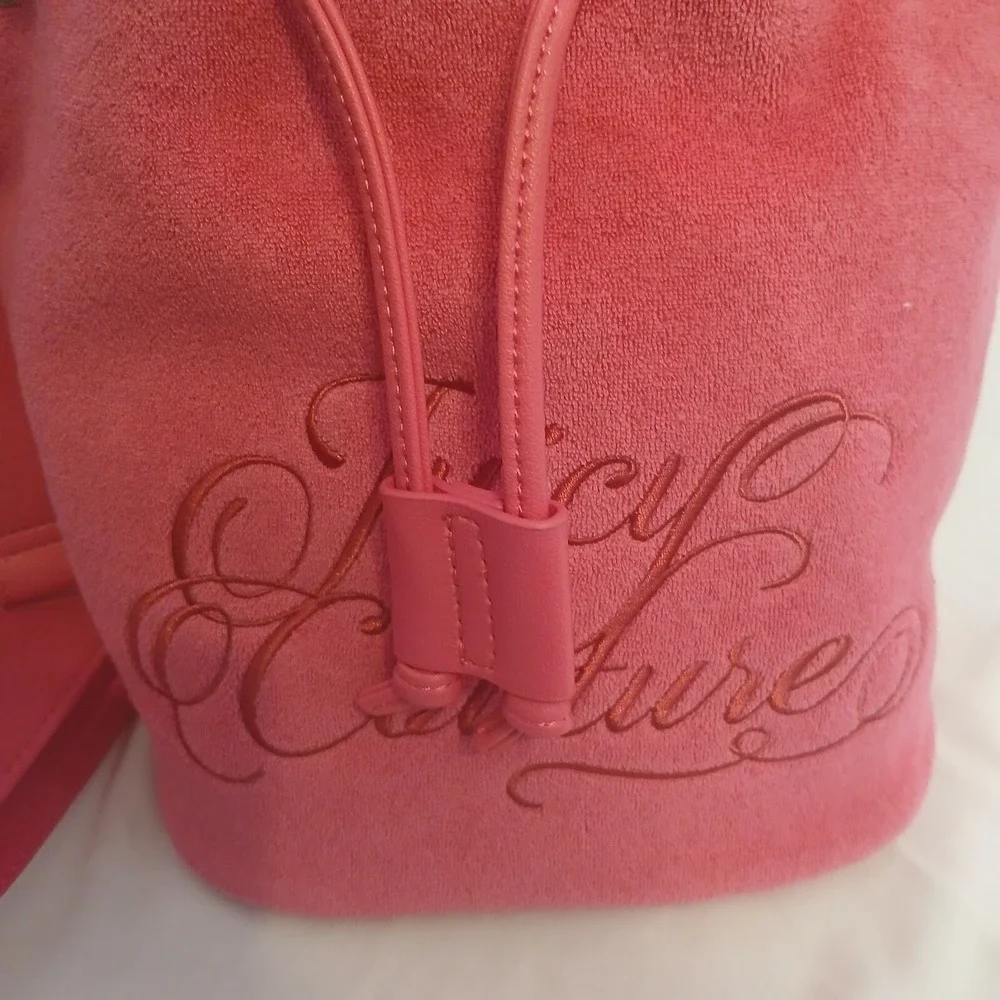 Juicy Couture Beach Couture Crossbody Terry Cloth Pink Flash Bucket Bag New